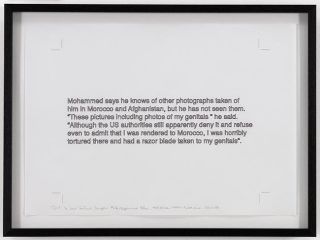 Claire Fontaine, Study for Joke Painting: Fight to Save Torture Images, No 6, 2009 framed photocopy and pencil 